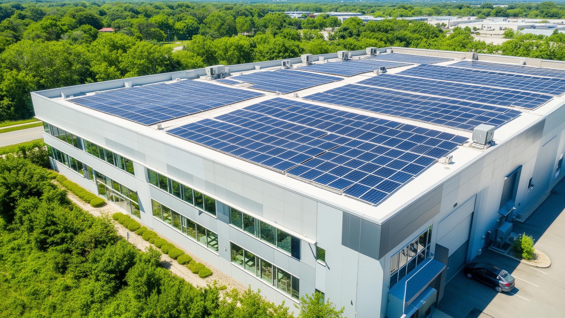 Commercial rooftop with HVAC and solar-expansion overlay
